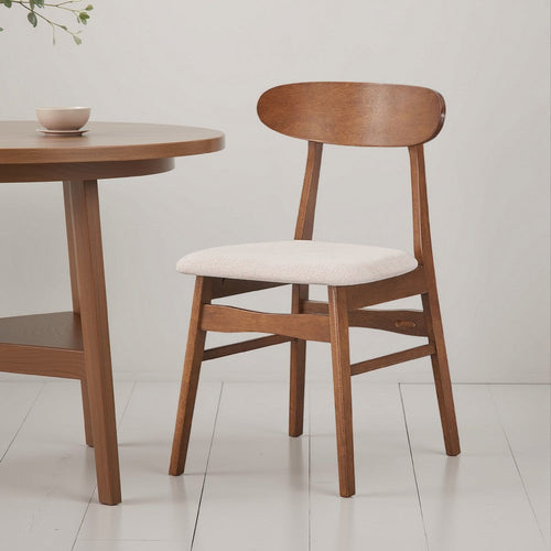 Rocco Dining Chair Set of 2, Curved Oval Backrest, Brown Rubberwood