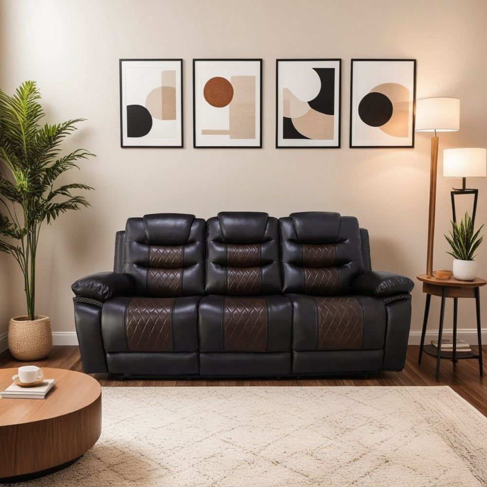 Asher Power Recliner Sofa, USB Charger, Brown Faux Leather 84 Inch