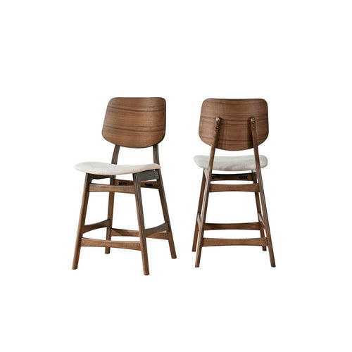 Scar Counter Height Chair Set of 2, Beige Polyester, Brown Rubberwood