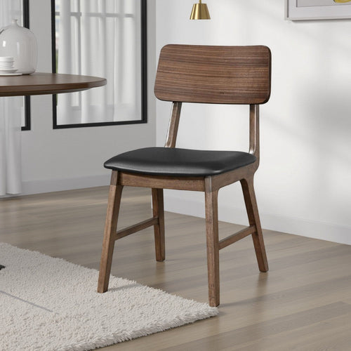 Thoi Dining Chair Set of 2, Curved Open Backrest, Brown Solid Wood