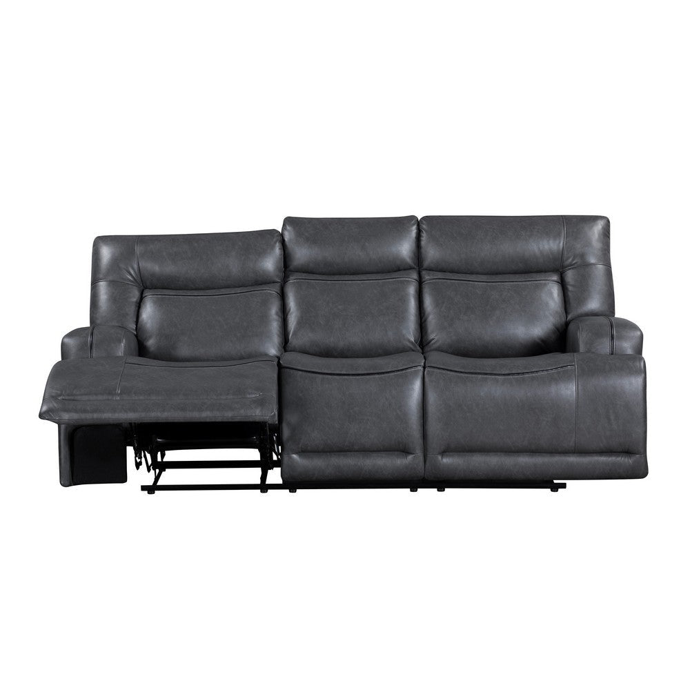Tito Manual Reclining Sofa Gray Polyester 91 Inch Drop Down Tray BM329867
