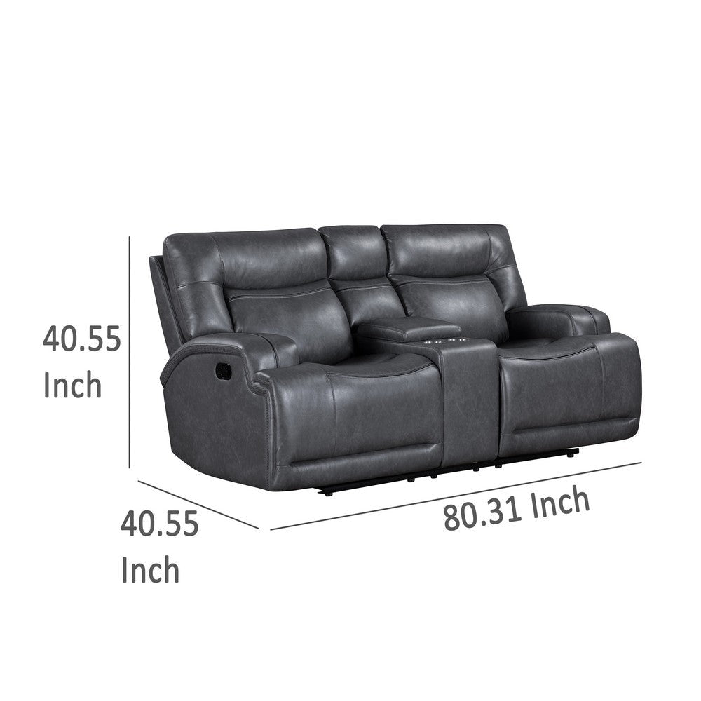 Tito Manual Reclining Loveseat Gray Polyester 80 Inch Cupholders BM329869