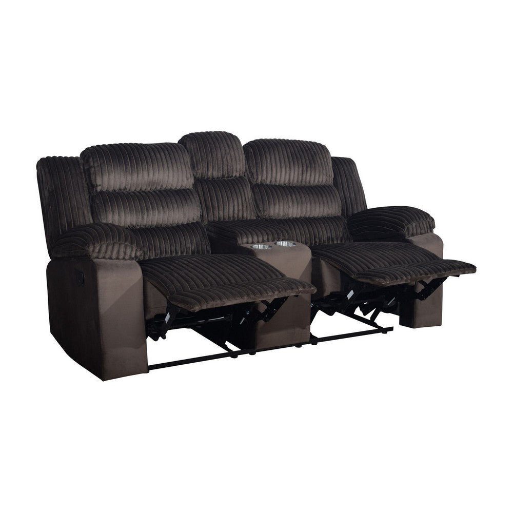 Wilo Manual Reclining Loveseat Center Cupholder Console 75 Inch Brown