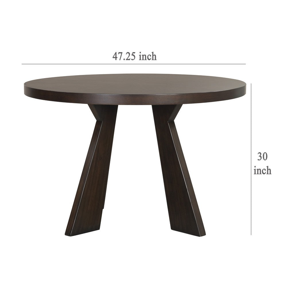Kiana Dining Table Modern Dark Brown Solid Rubberwood Round 47 Inch BM329905