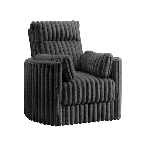 Ezo Swivel Accent Chair, Channel Dark Gray Polyester Corduroy 2 Pillow