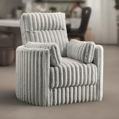 Ezo Swivel Accent Chair, Channel Gray Polyester Corduroy, 2 Pillows