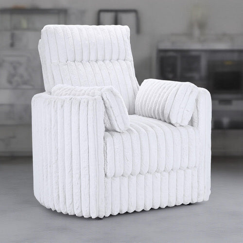 Ezo Swivel Accent Chair, Channel White Polyester Corduroy, 2 Pillows