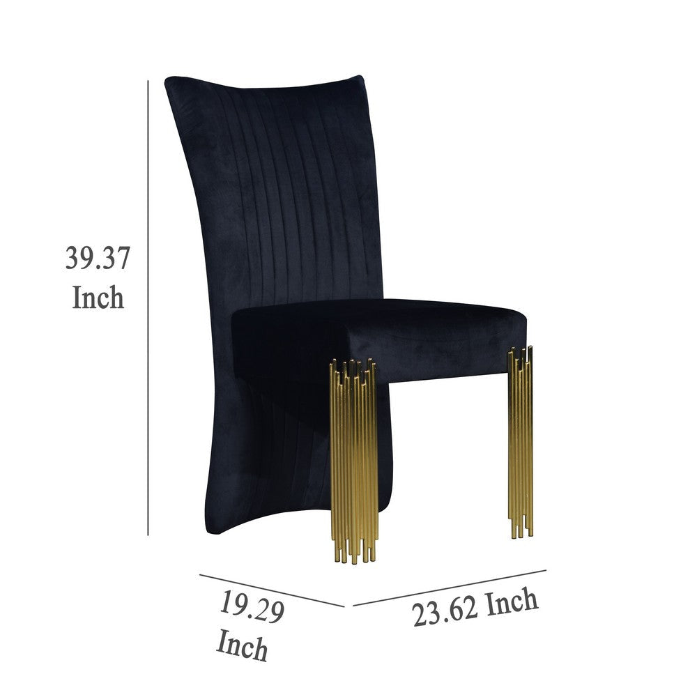 Theo Dining Chair Set of 2 Retro Midnight Black Velvet Gold Metal BM329923