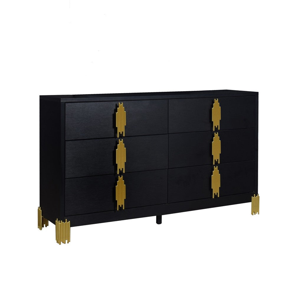 black dresser gold handles Lofka Dresser for Bedroom with 6 Deep Drawers, Gold Metal Handles, Smooth Metal Rails, 2-in-1 TV Stand, Black
