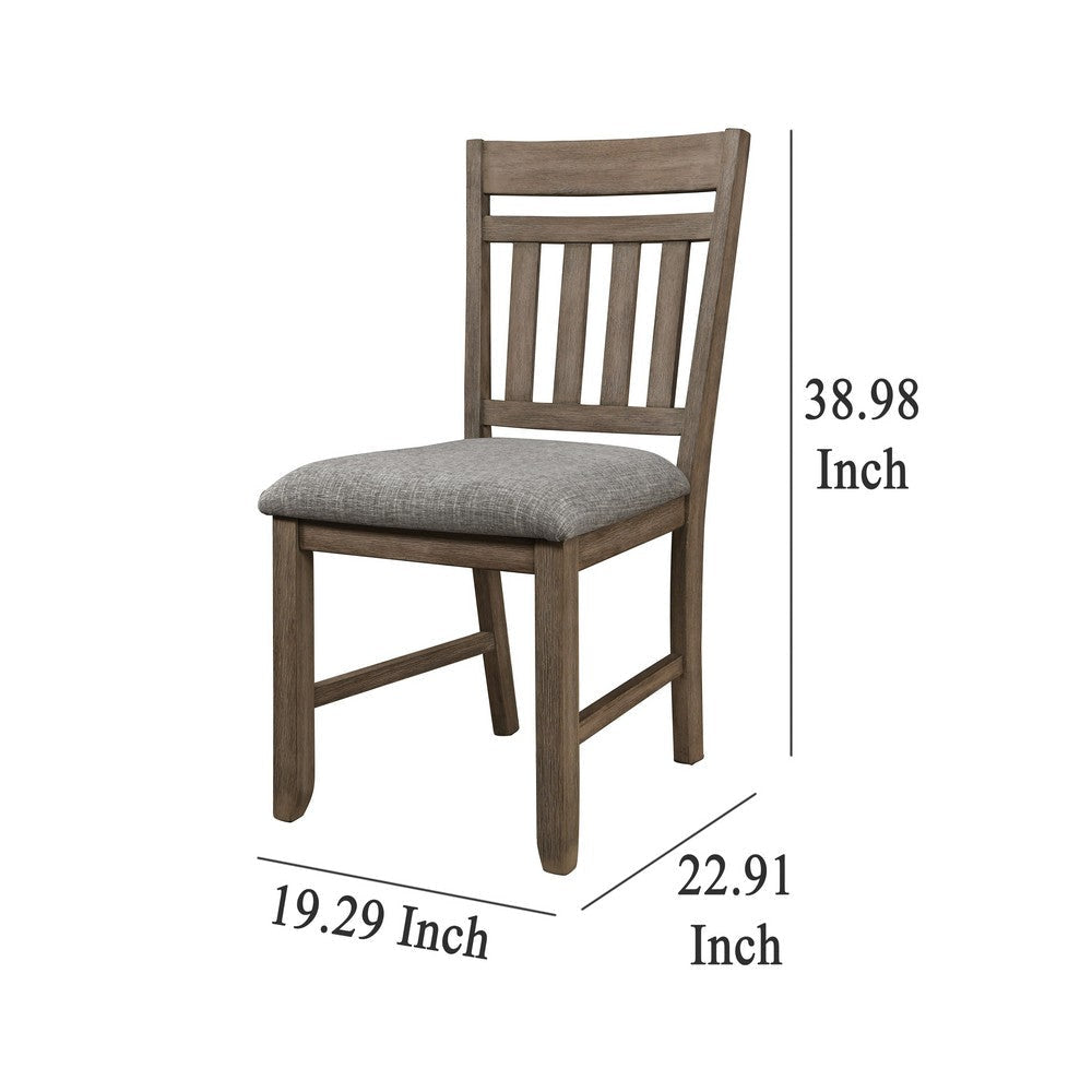 Harris Dining Chair Set of 2 Gray Fabric Brown Solid Rubberwood BM329935