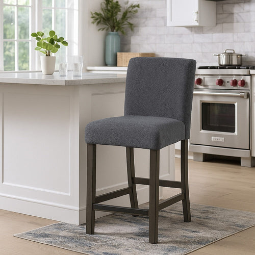 Ghy Counter Height Chair Set of 2, Gray Fabric, Solid Acacia Wood