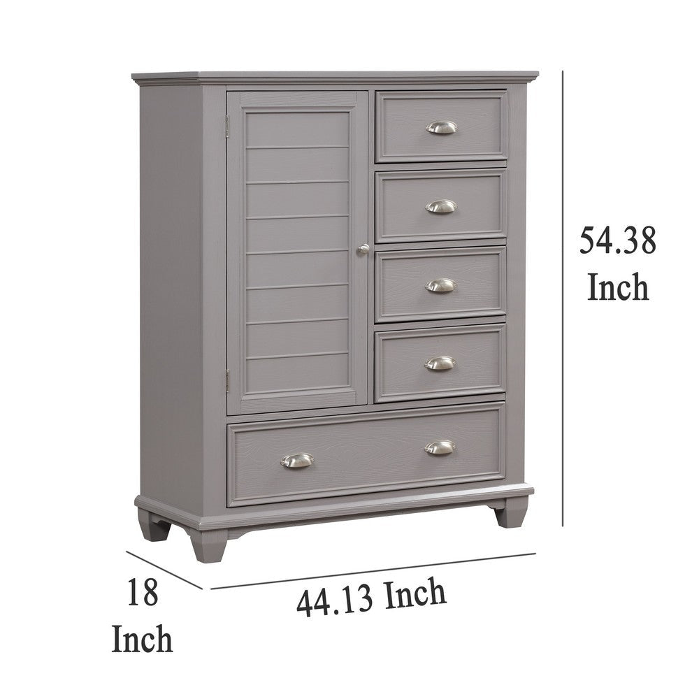 Limi Chest 5 Drawers 1 Door Cabinet Light Gray Solid Acacia Wood BM329942
