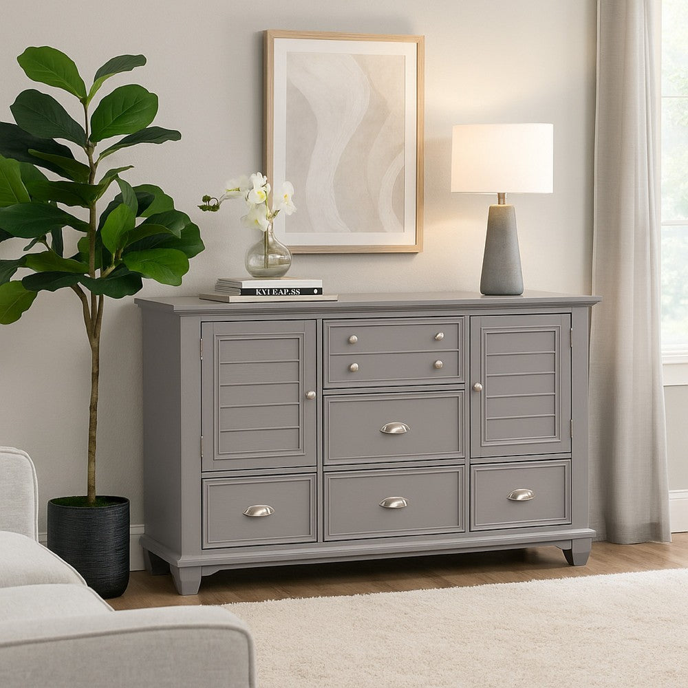 Limi Dresser, 6 Drawers, 2 Door Cabinets, Light Gray Wood 61 Inch Limi Dresser, 6 Drawers, 2 Door Cabinets, Light Gray Wood 61 Inch