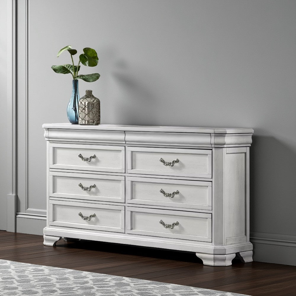 Lynda Wide Dresser, 6 Drawers, White Solid Acacia Wood, 40 Inch Lynda Wide Dresser, 6 Drawers, White Solid Acacia Wood, 40 Inch