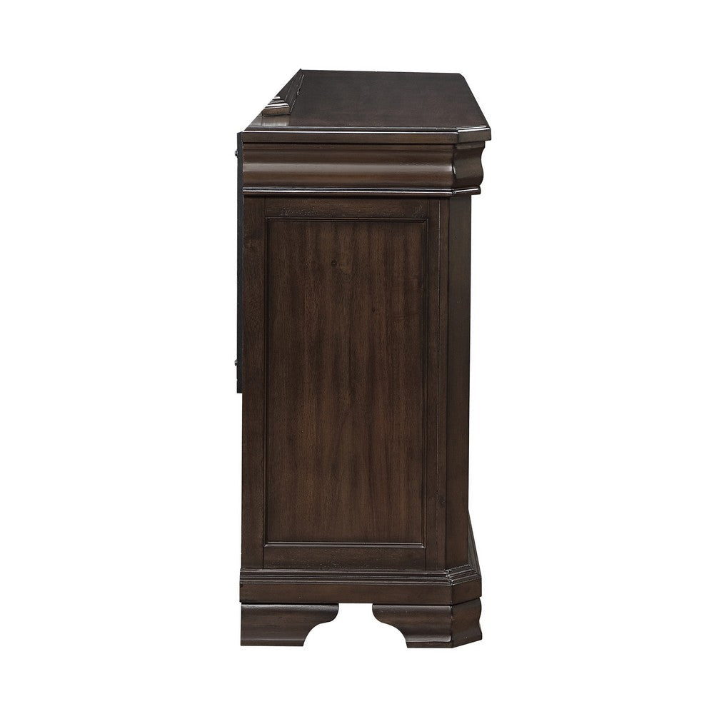 Lynda Dresser 6 Drawers Pewter Dark Brown Solid Acacia Wood 68 Inch BM329960