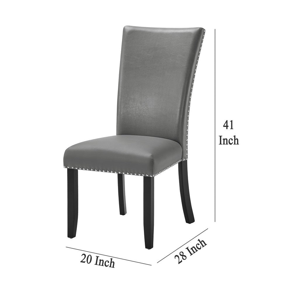 Lira Dining Chairs Set of 2 Nailhead Trim Gray Fabric Solid Wood BM329963