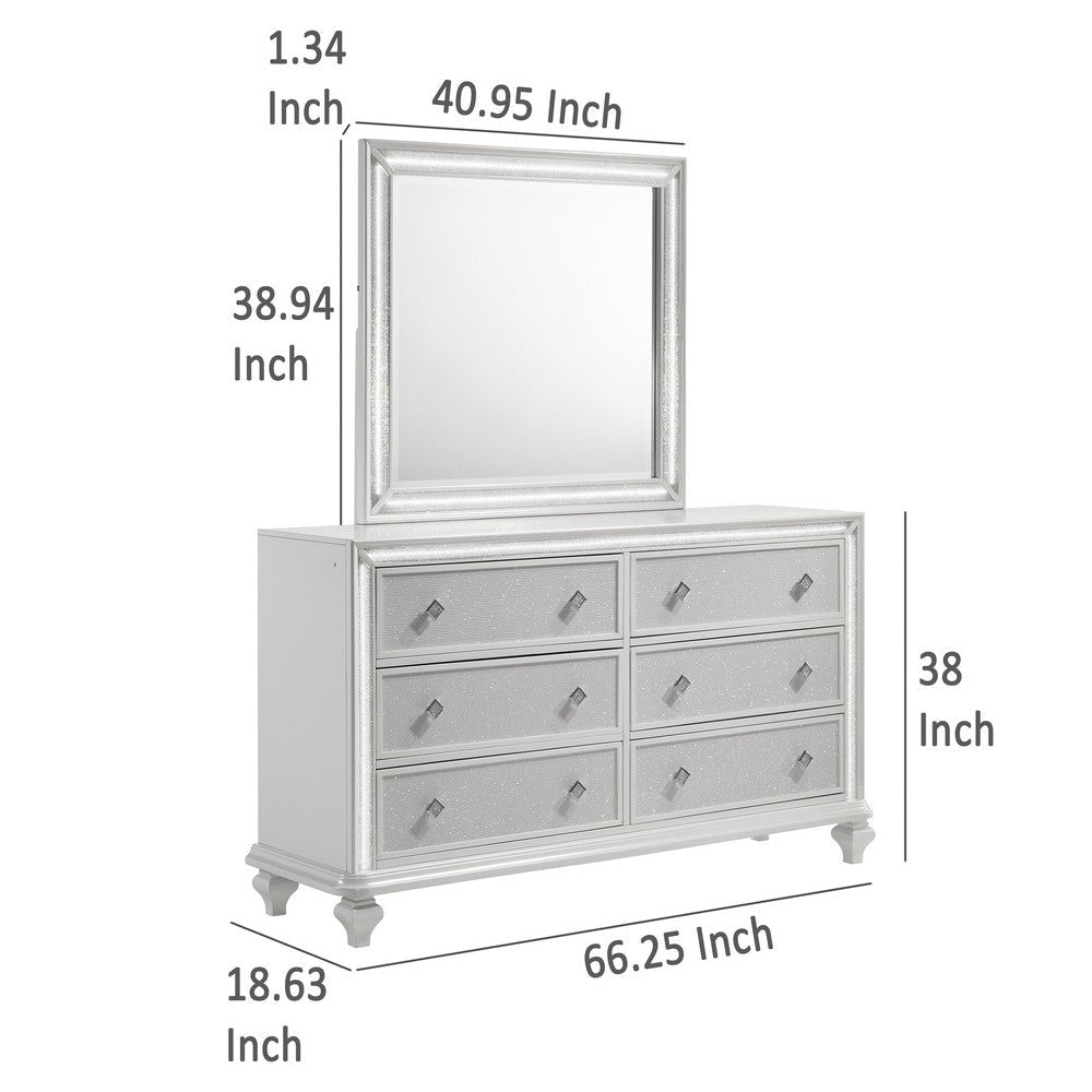 Stacy Wide Dresser with 8 Drawers and LED Lights Silver White Wood BM329982
