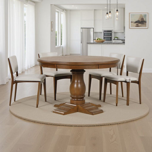 Dinie Dining Table, Classic Turned Base, Chestnut Brown Wood 48 Inch