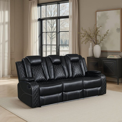 Ronie Dual Manual Recliner Sofa, Console, White Faux Leather 85 Inch