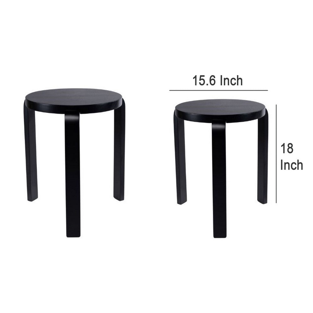 Mata Stacking Stool Ottoman Set of 2 Modern Style Black Rubberwood