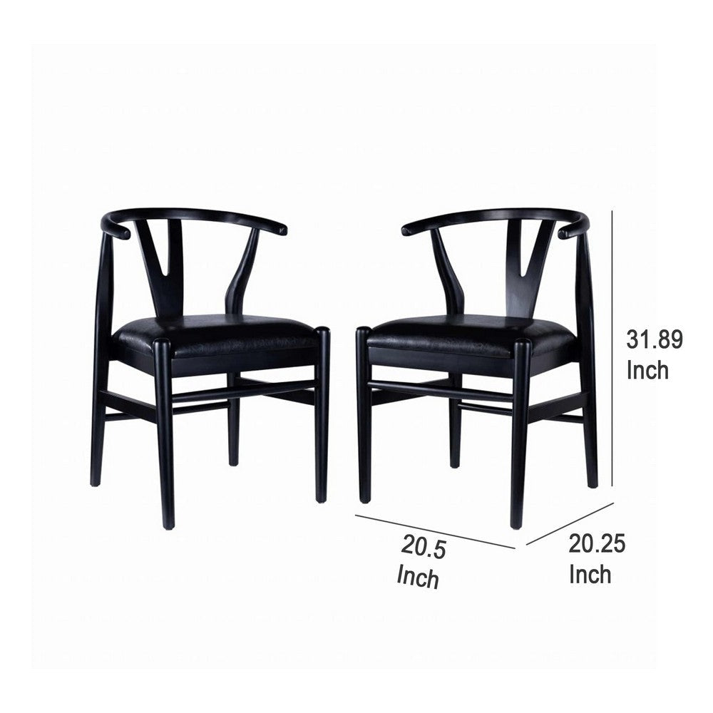 Cera Dining Chair Set of 2 Rich Faux Leather Seat Black Rubberwood BM330014