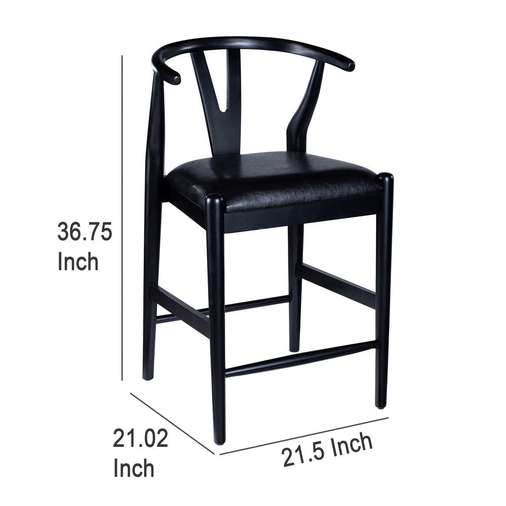 Cera Counter Stool Chair Set of 2 Faux Leather Seat Black Rubberwood BM330015