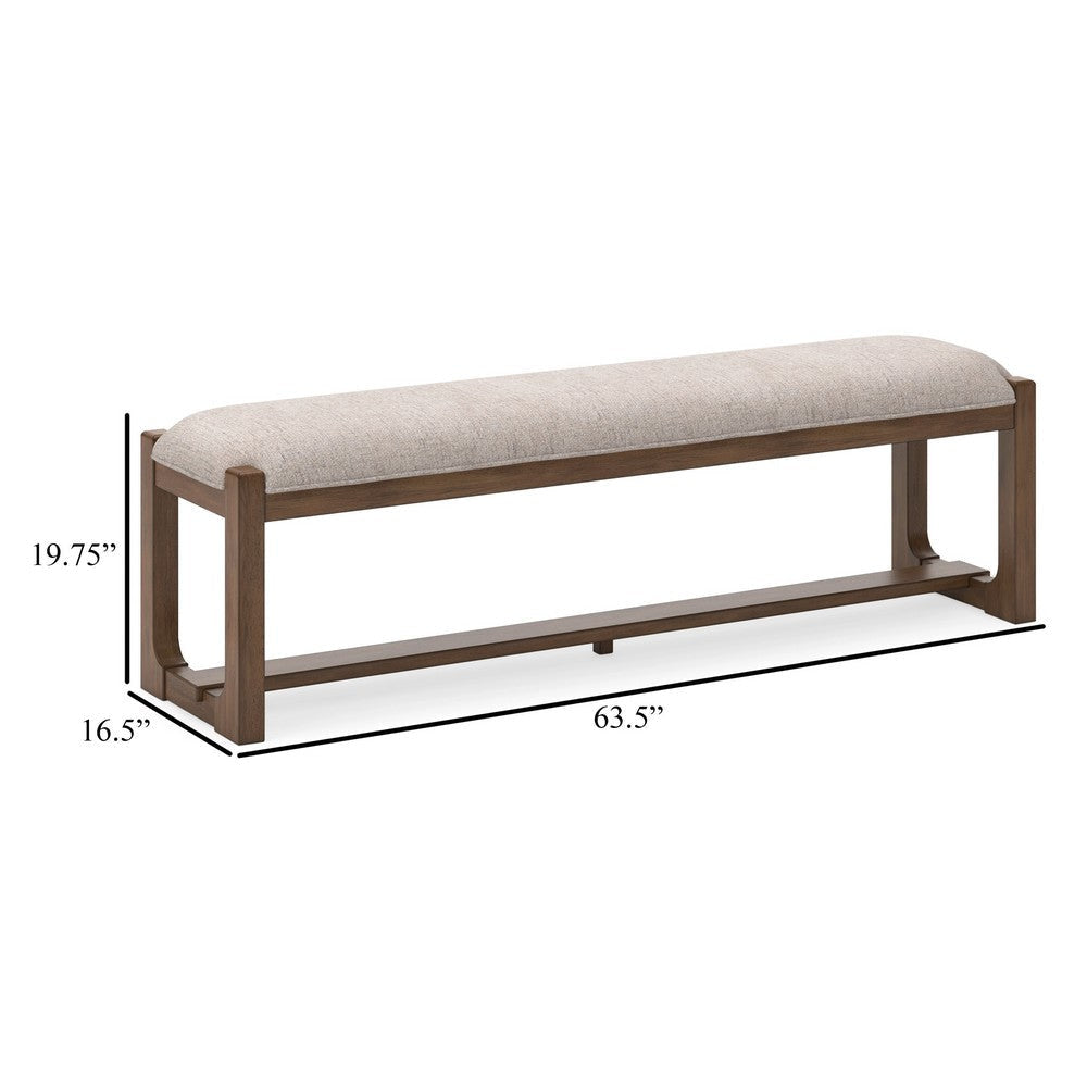 Ashley Cabal Large Dining Bench Padded Beige Polyester Brown Wood 64 Inch BM330022