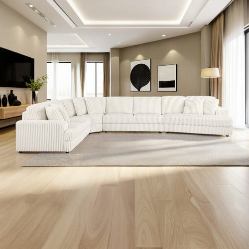 Sono 4pc Modular Sectional Sofa 6 Accent Pillows Channel Ivory White BM330040