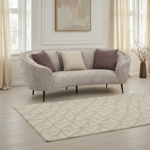 Zui Curved Sofa, 92 Inch, Beige Fabric, Round Design, 3 Accent Pillows