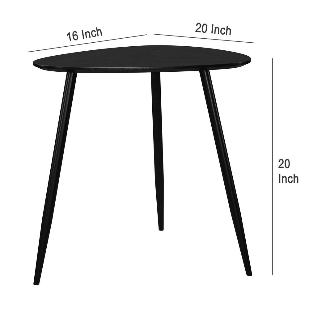 Deso Side End Table 20 Inch Triangular Black Mango Wood Metal Legs BM330063