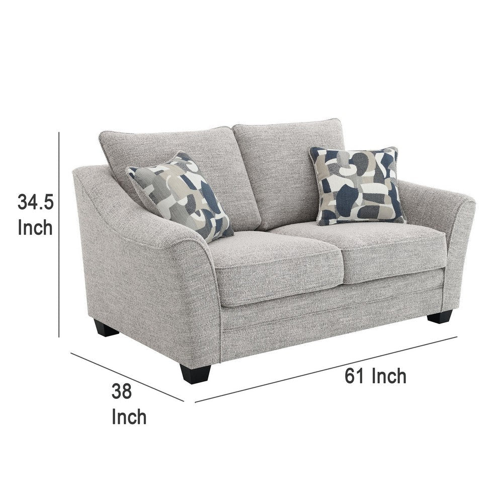 Kito Loveseat 61 Inch Modern Light Gray Fabric 2 Accent Pillows BM330069
