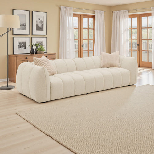 Wino 112 Inch Long Sofa, Sand Beige Bubble Design, 2 Accent Pillows