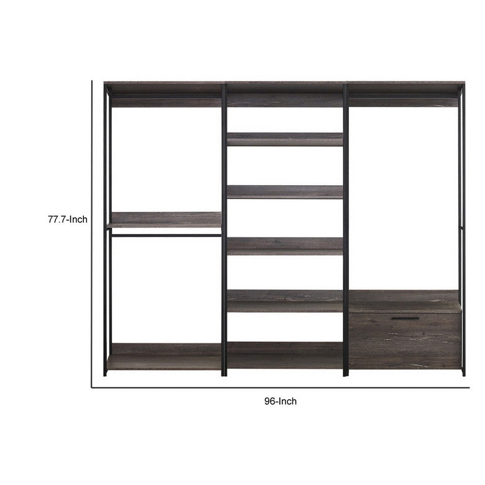 Gin Modular Closet System 3 Hanging Rods 8 Shelves Black Metal BM330092