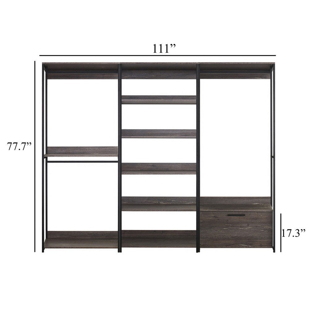Gin Modular Closet System 9 Shelves 4 Hanging Rods Black Metal BM330094