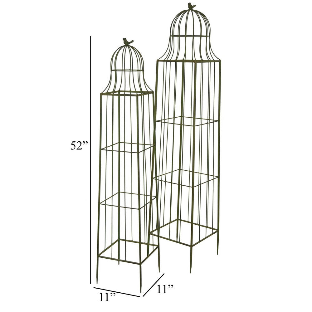 Meryl Plant Trellis Set of 2 Garden Tall Cage Design Green Metal