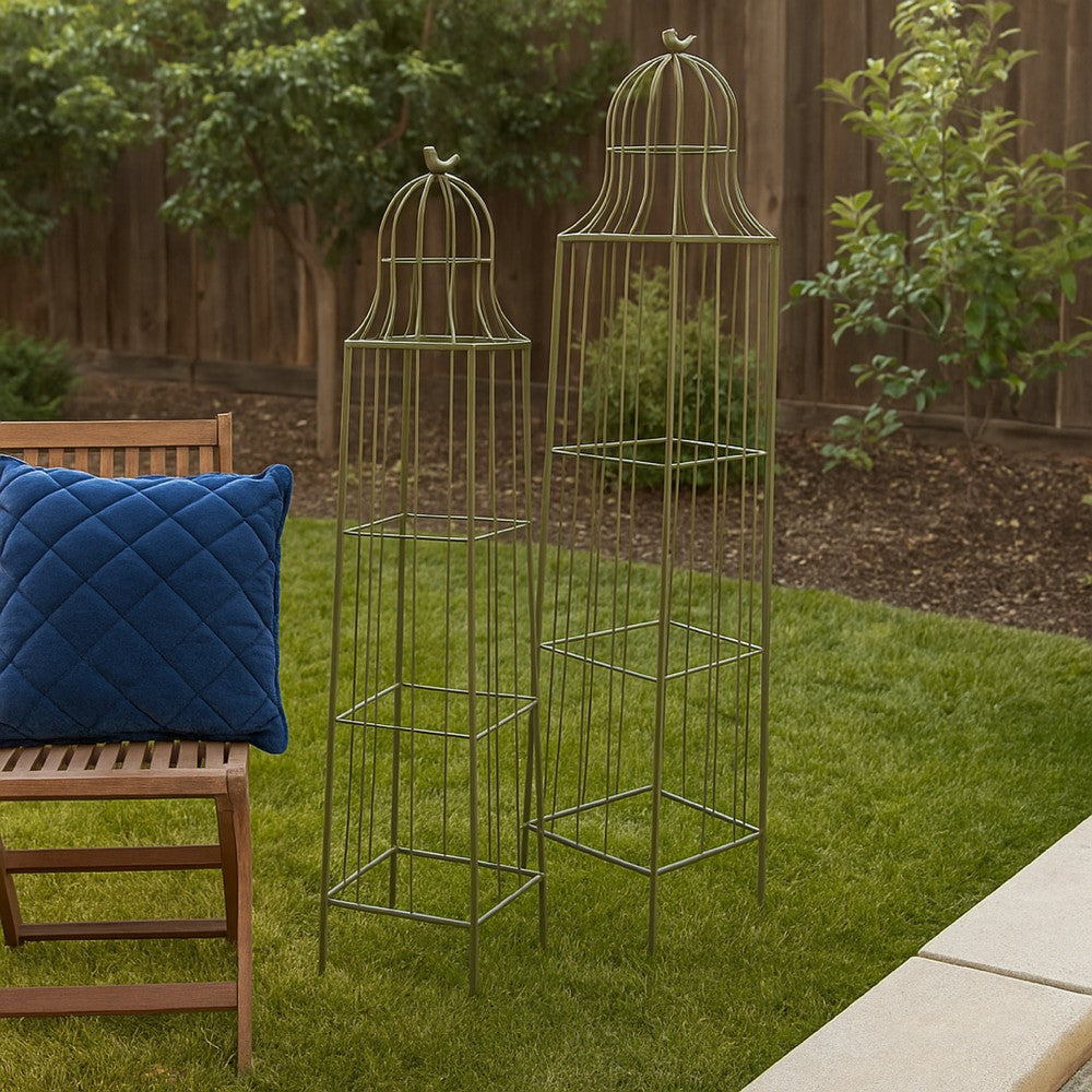 shop trellis for plants Meryl Plant Trellis Set of 2, Garden Tall Cage Design, Green Metal