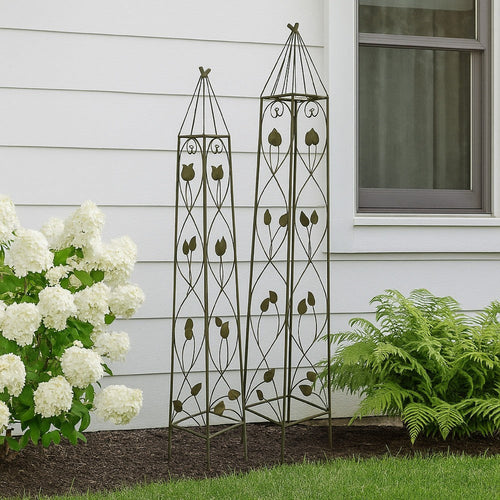 Kanye Garden Trellis Set of 2, Leaf Details Vertical Plant Green Metal