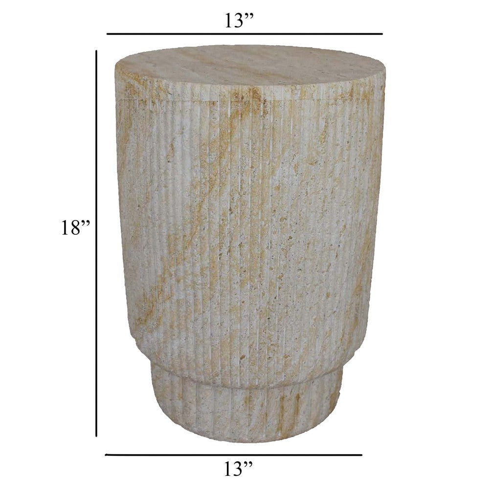 Archi Plant Stand Table Fluted Surface Marbled White Resin 18 Inch BM330139