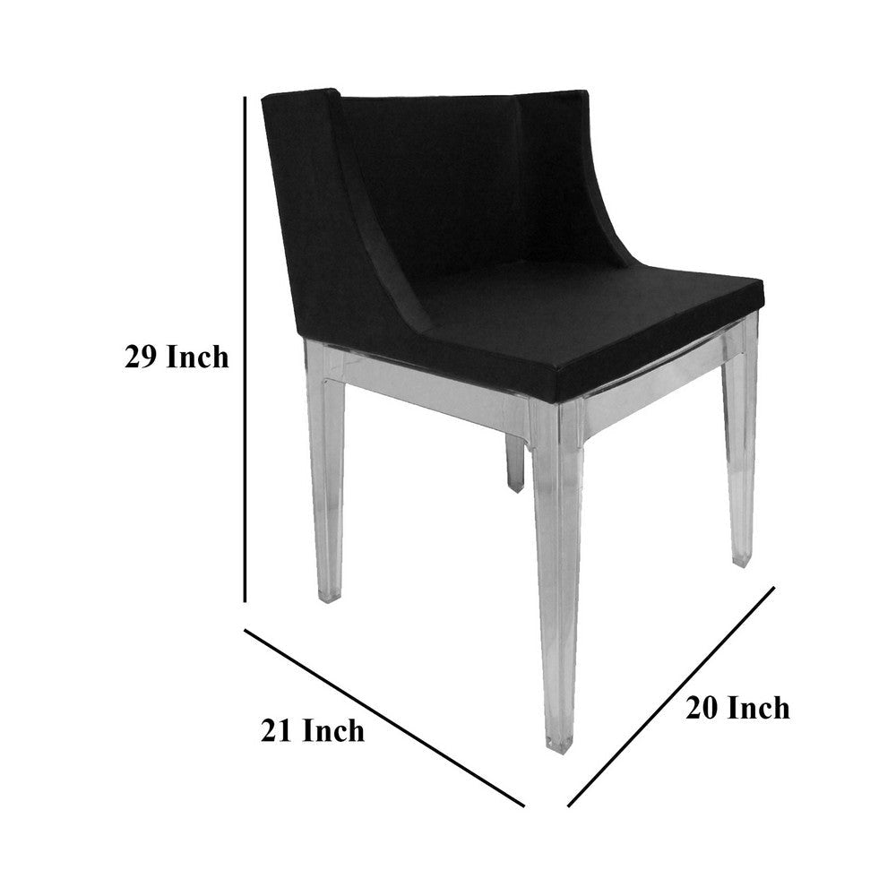 Side Dining Chair Set of 2 Black Faux Leather Seat Clear Frames BM330186
