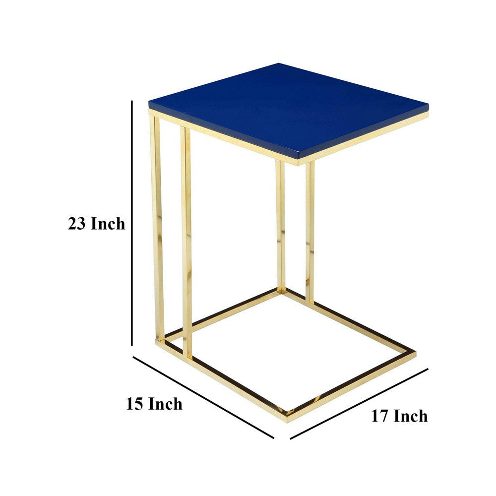 Zen Side End Table C Shape Gold Base Navy Blue Lacquer Top BM330208