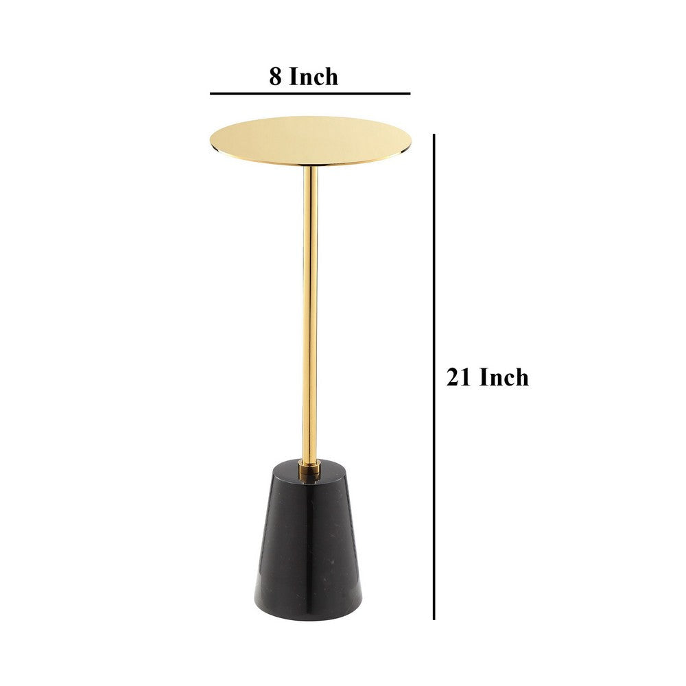 Sen Side End Drink Table Gold Metal Round Top w Black Marble Base BM330209