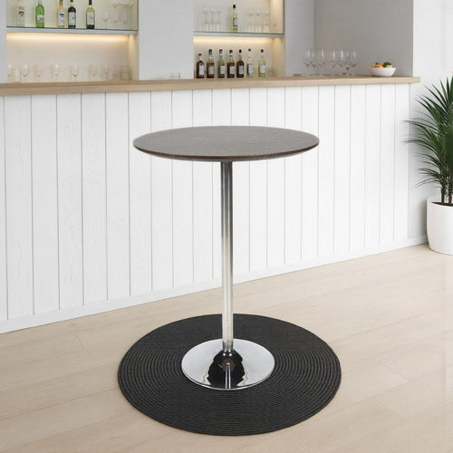 Dexo Bar Height Table, 30 Inch Espresso Brown Round Top, Chrome Steel