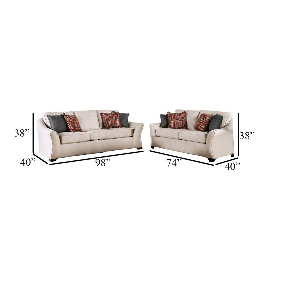 Nyrah 2pc Sofa Loveseat Set Ivory Linen Like Fabric 8 Accent Pillows BM330251