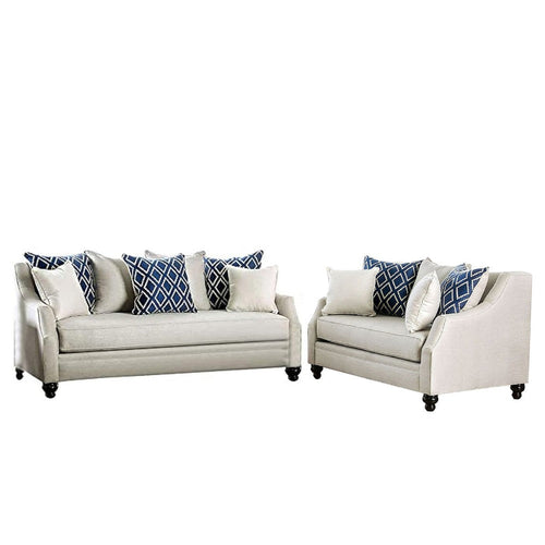 Efyn Sofa and Loveseat Set, Loose Pillow Back, Rich Ivory Burlap Weave