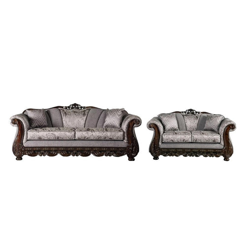 Delie 2pc Sofa Loveseat Set, Gray Chenille, 4 Accent Throw Pillows