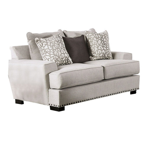 Coty Loveseat, 75 Inch, Light Gray, 3 Throw Pillows, T Shaped Cushion