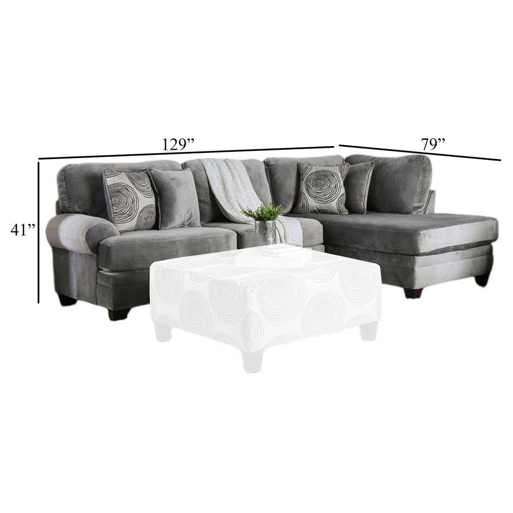 Bova Sectional Chaise Sofa 170 Inch Gray Microfiber 4 Throw Pillows