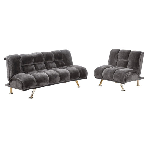 Belle 2pc Futon Sofa and Chair Set, Chrome Legs, Gray Champion Fabric