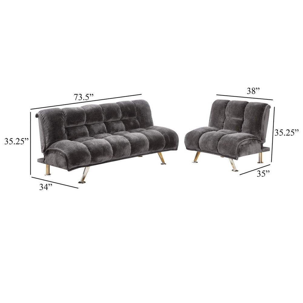 Belle 2pc Futon Sofa and Chair Set Chrome Legs Gray Champion Fabric BM330375