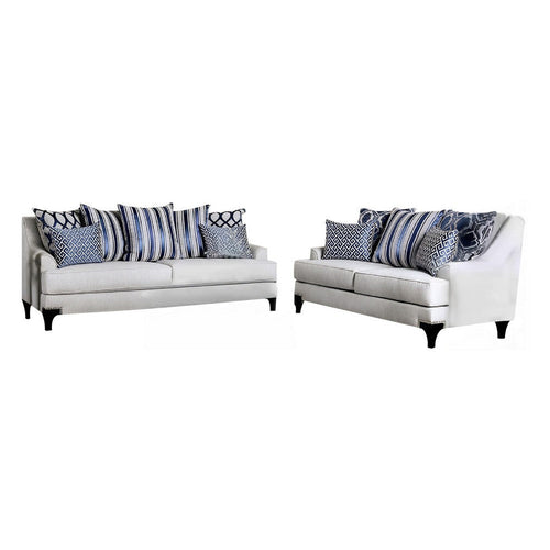Eton 2pc Sofa and Loveseat Set, 12 Throw Pillows, Light Gray Chenille